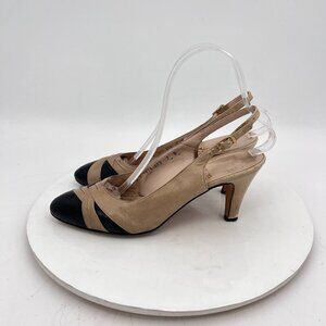 Salvatore Ferragamo Women Size 7B Brown Black Leather Sling Buckle Heel Sandal